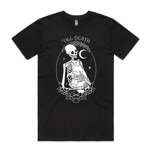 'Till Death – Gothic Skeleton & Cat Graphic Tee