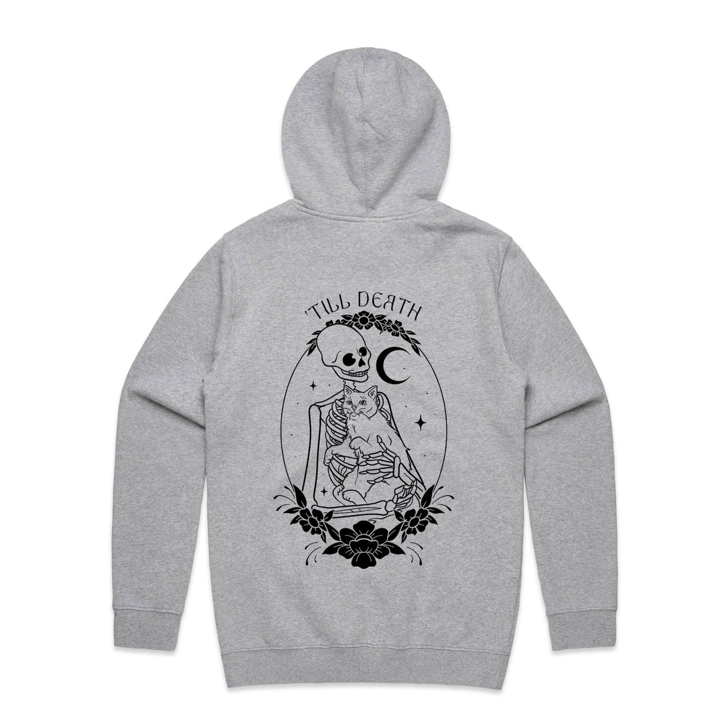 Till Death – Gothic Skeleton & Cat Graphic Hoodie