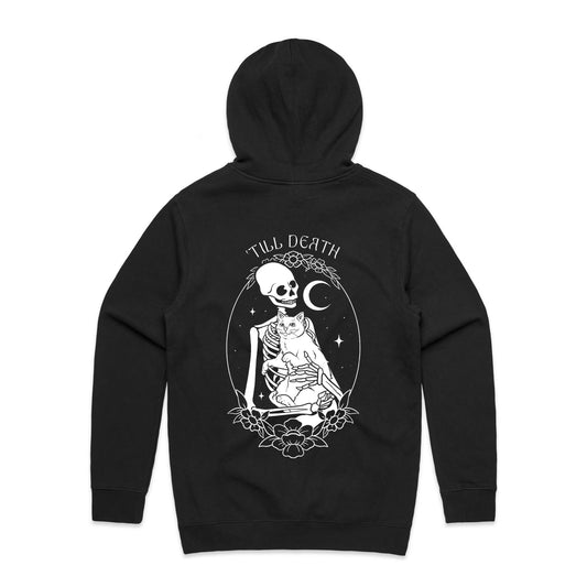 Till Death – Gothic Skeleton & Cat Graphic Hoodie