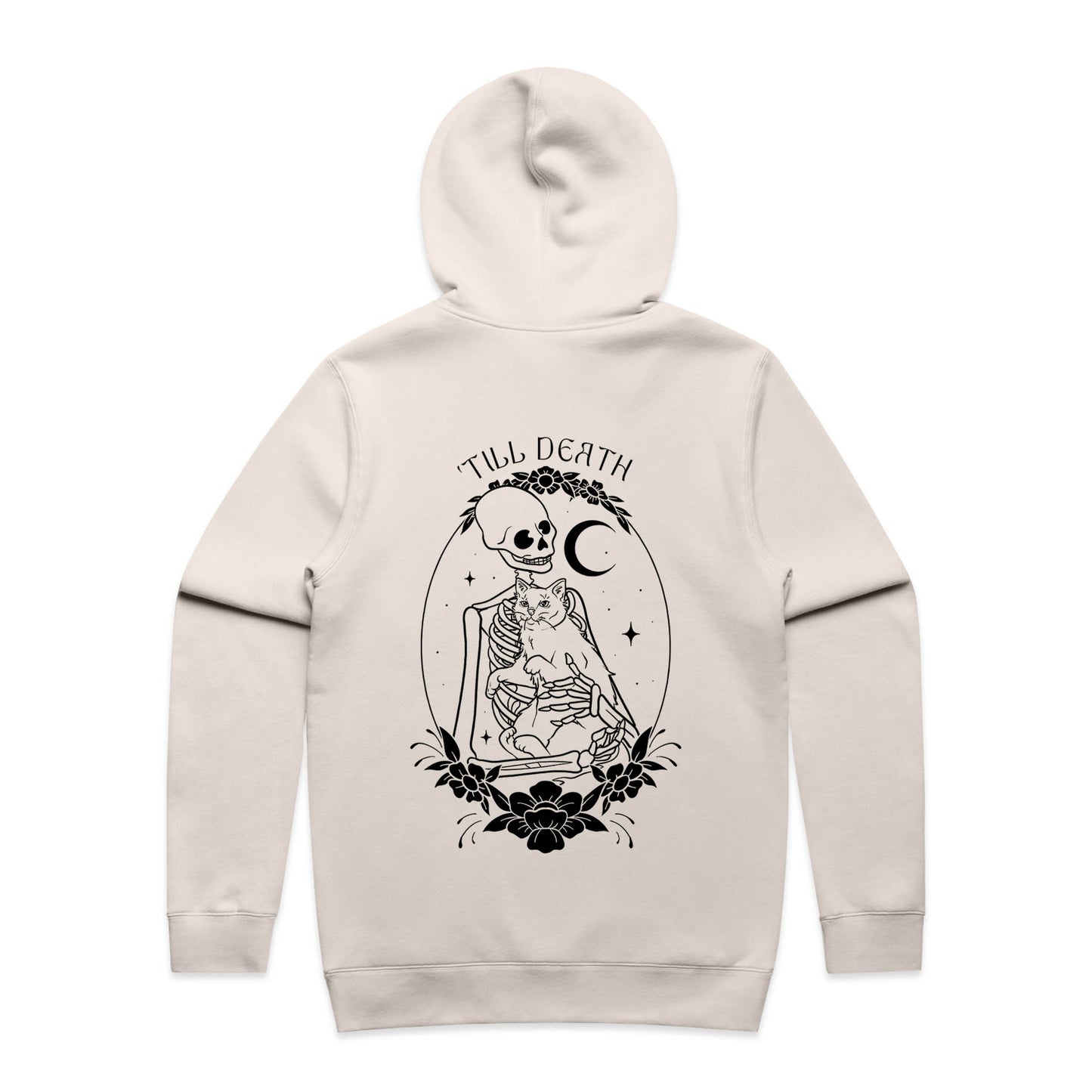 Till Death – Gothic Skeleton & Cat Graphic Hoodie