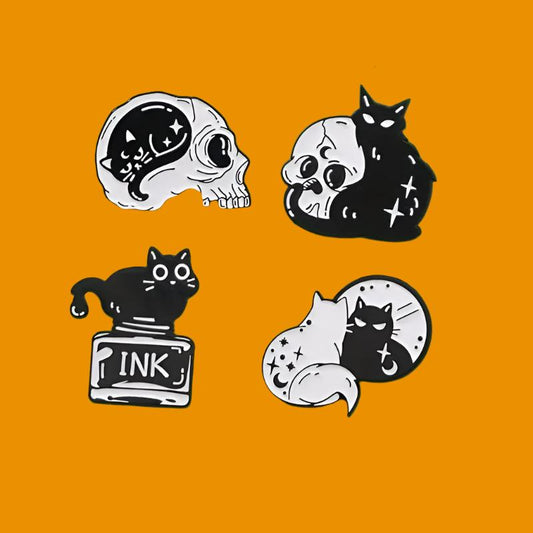 Dark and Spooky Cat Pin Badges